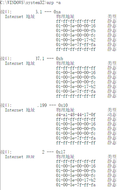 图 24 显示所有接口的当前 ARP 缓存表